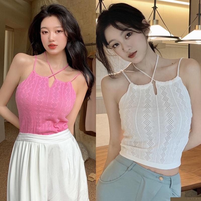 Áo dệt kim 2 dây màu trơn dáng ôm gợi cảm cho nữ