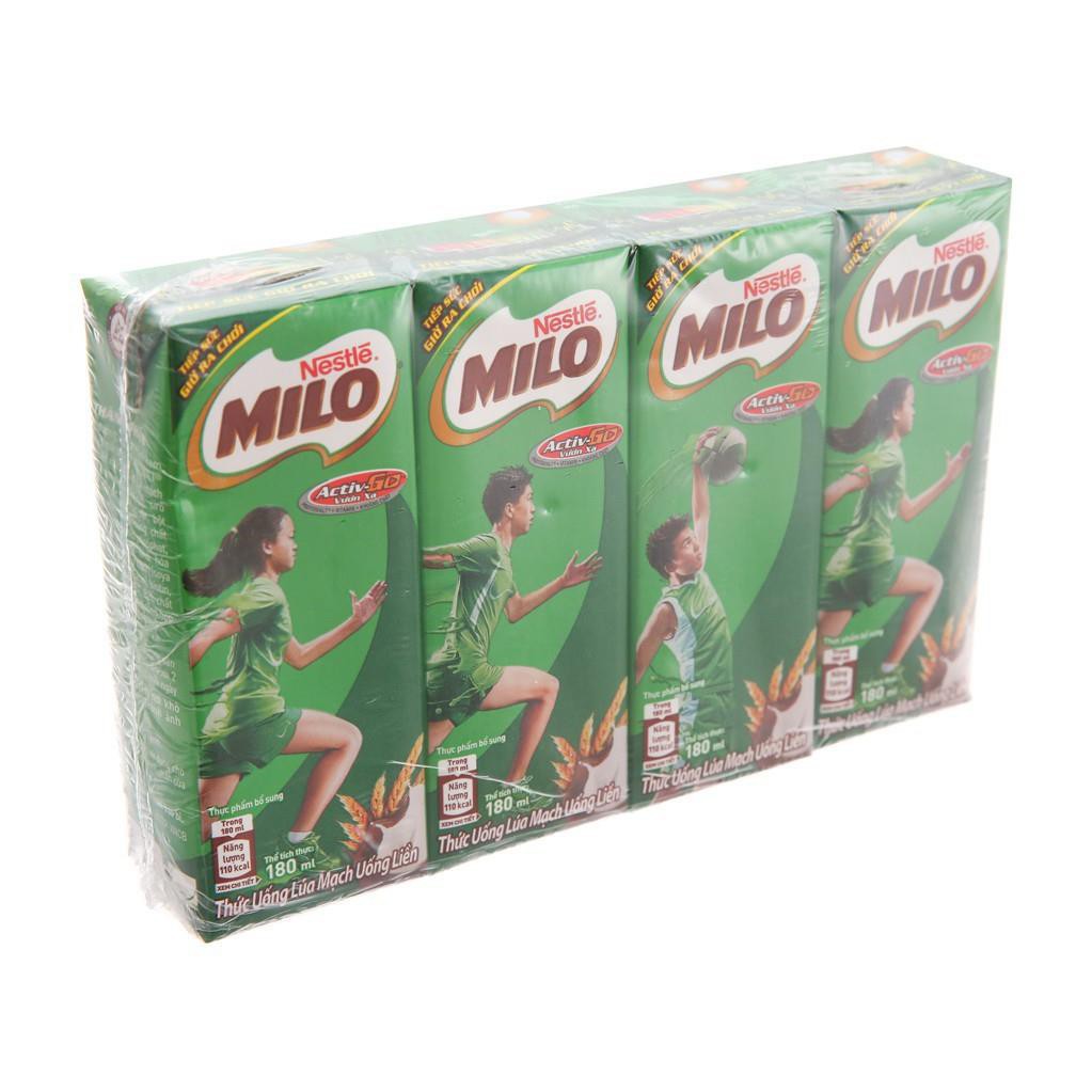 Sữa lúa mạch Nestle Milo ít đường/ ActivGo lốc 4 hộp x 180ml