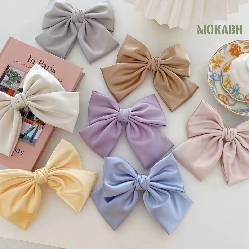 Kẹp Tóc Nơ Satin Trơn Màu Xinh Xắn Dành Cho Nữ