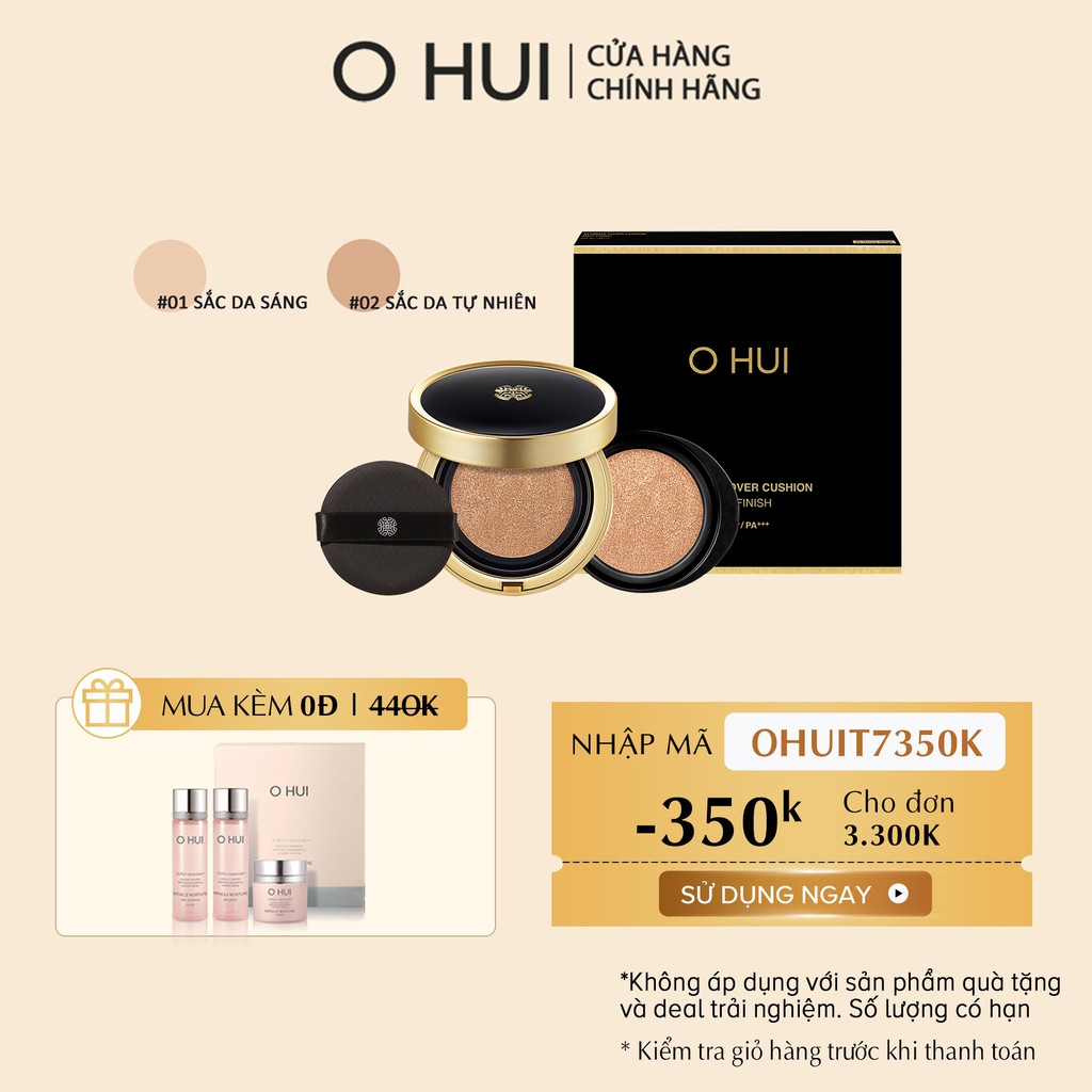 Phấn nước che khuyết điểm kiềm dầu OHUI Ultimate Cover Cushion Matt Finish SPF50+ PA+++ 15g Tặng thêm lõi refill 15g