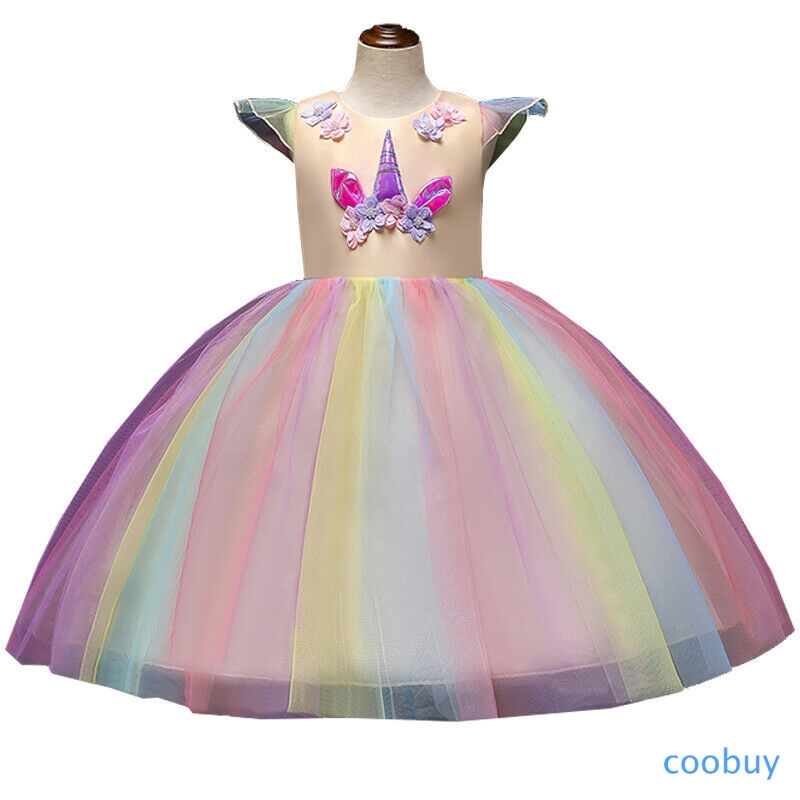 Đầm xòe in hình ngựa unicorn thiết kế đẹp mắt cho bé gái