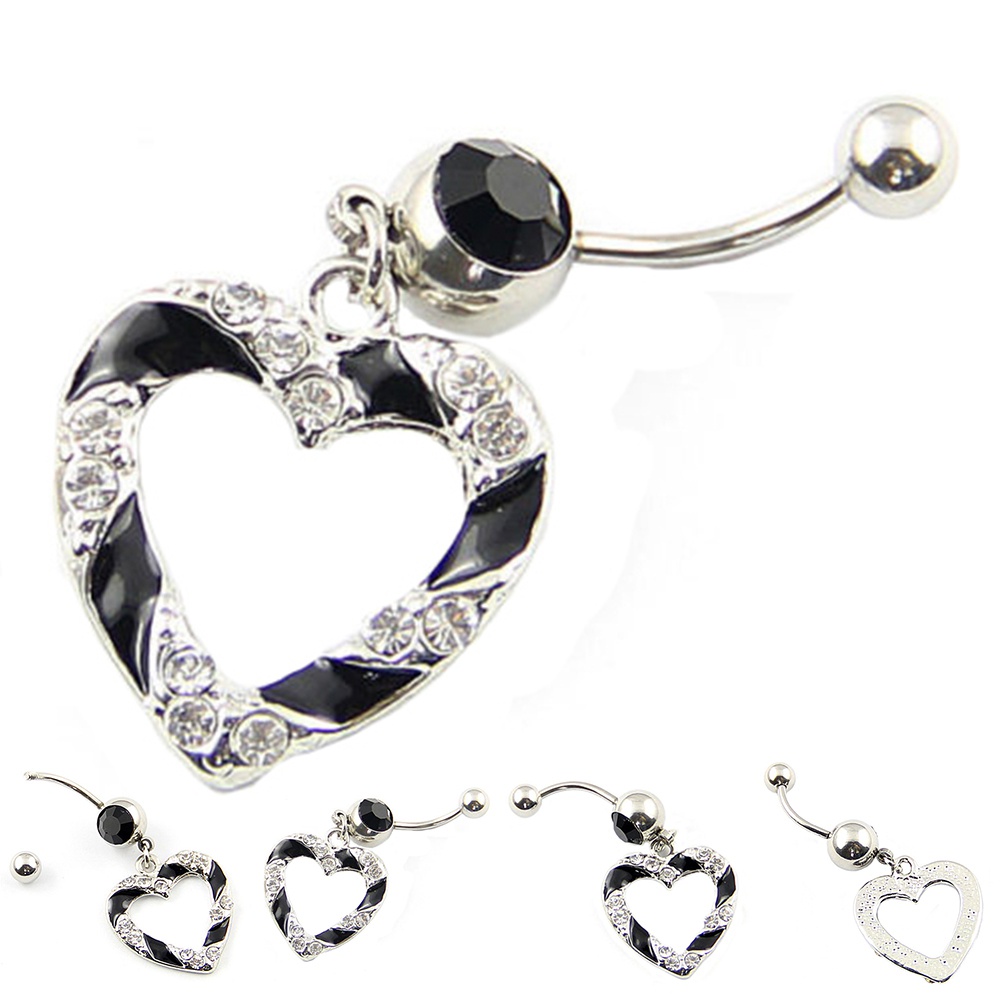 Khuyên rốn hình tim đính đá bằng thép y tế