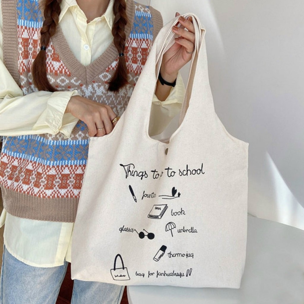 [Mã FAMAYWA2 giảm 10k đơn từ 50k] Túi tote vải canvas cao cấp phong cách Hàn quốc - things to go school