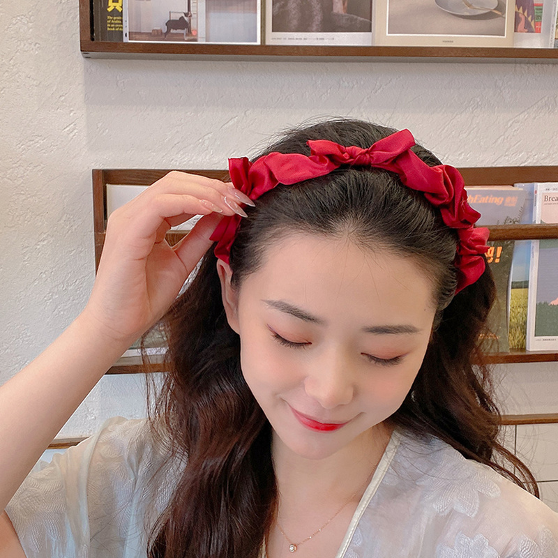 Băng Đô Cài Tóc Đính Nơ Vải Satin Phong Cách Công Chúa Hàn Quốc