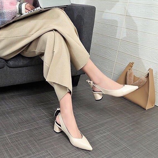 Giày cao gót 5P mũi nhọn quai chun Nơ Mã BBC9