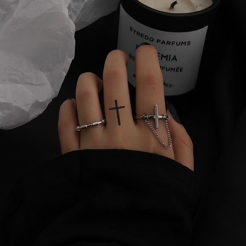 Nhẫn Kim Loại Mặt Hình Thánh Giá Phong Cách Hiphop