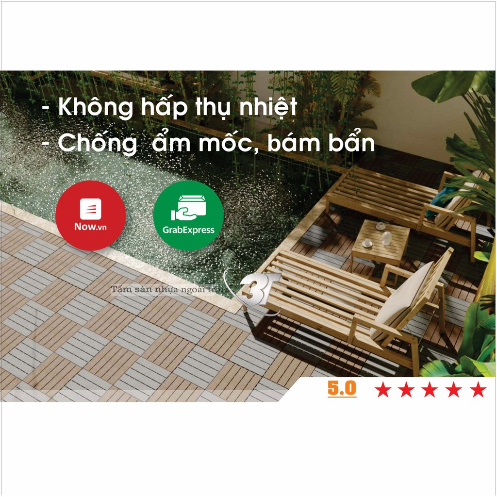 Tấm Lót Sàn Nhựa Ban Công, Vỉ Lót Sàn Nhà Vệ Sinh / Bể Bơi Nguyên Khối 3T. Tấm Lót sàn Gỗ Nhựa Việt Nam, Bảo Hành 10 Năm