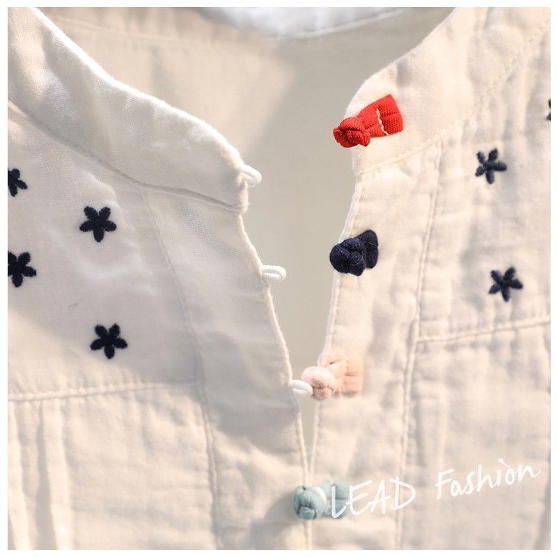 Áo Sơ Mi Cotton Lanh Dáng Rộng Màu Trắng Cài Nút Thời Trang Cho Nữ