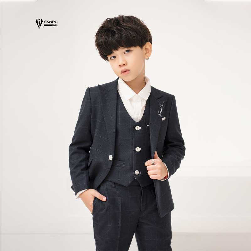 Set vest bé trai màu đen kẻ tăm