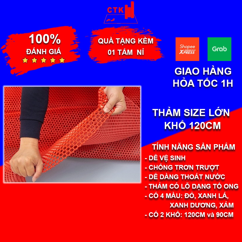 Thảm nhựa trải sàn, thảm nhựa chống trơn tổ ong dạng cuộn có lỗ thoát nước (120x 50cm), (90x50cm)