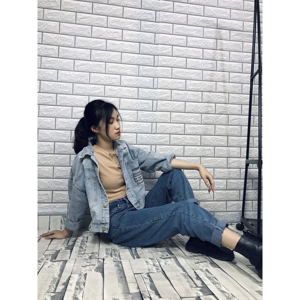 Quần jean nữ baggy lưng cao chất bò dày dặn màu xanh