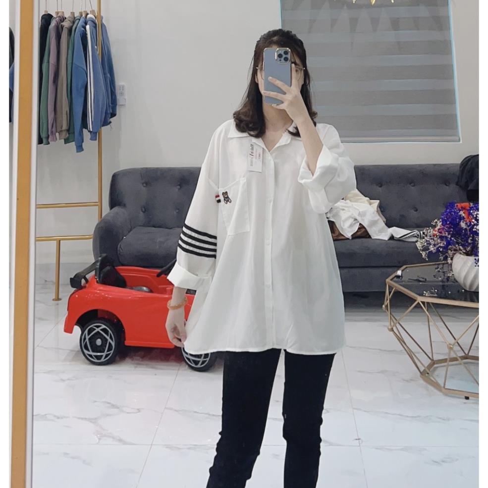 Áo Sơ Mi Nữ  3 Sọc Tay Dày Mịn Thoáng Mát Thiết Kế Thời Trang