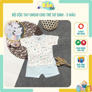 Bộ cộc tay cho trẻ sơ sinh Unchi cao cấp, set quần áo chất thun lạnh cài cúc giữa cho bé từ 4 đến 14kg - Riokids UNC2