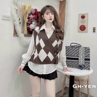 Áo Gile len trám ô khuy cài vạt chéo sang chảnh