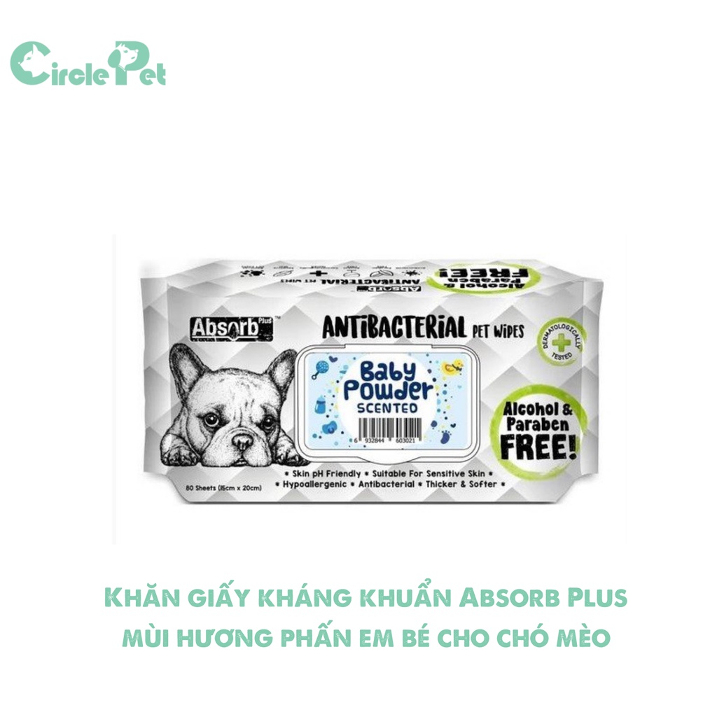 Khăn Giấy Kháng Khu.Ẩn Absorb Plus Cho Chó Mèo Trên 6 Tuần Tuổi Nhiều Mùi Hương Gói 80 Miếng.- Circle Pet