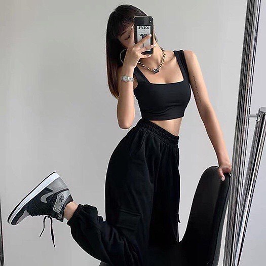 Áo croptop bozip cổ vuông chất tăm màu trắng - Thun tăm ba lỗ 2 dây bản to ôm body , tôn dáng đẹp cho nữ