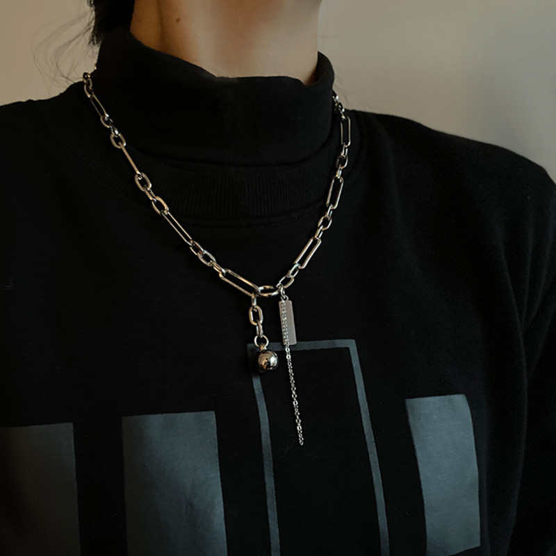 Dây Chuyền Mặt Bóng Kim Loại Dài Phong Cách Hip Hop 22825 Đơn Giản