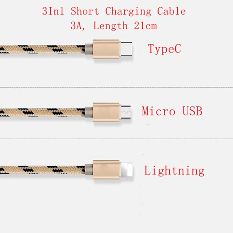 Cáp sạc nhanh 3 trong 1 3A Micro USB Lightning TypeC cho điện thoại Iphone Android Huawei