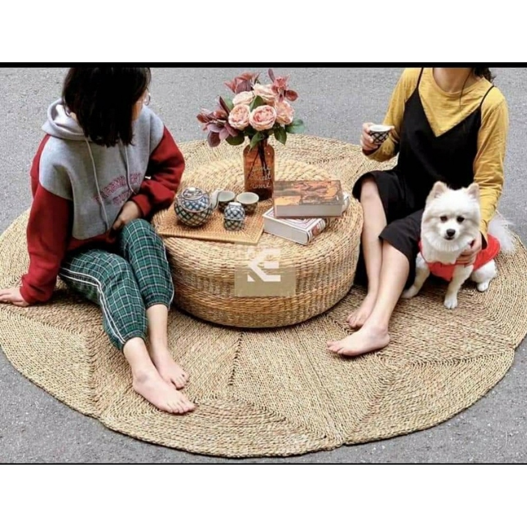 Thảm Cói, thảm cói tròn hình ngôi sao decor, Trang Trí Nhà Cửa Chụp Ảnh Cực Xinh size 1m2