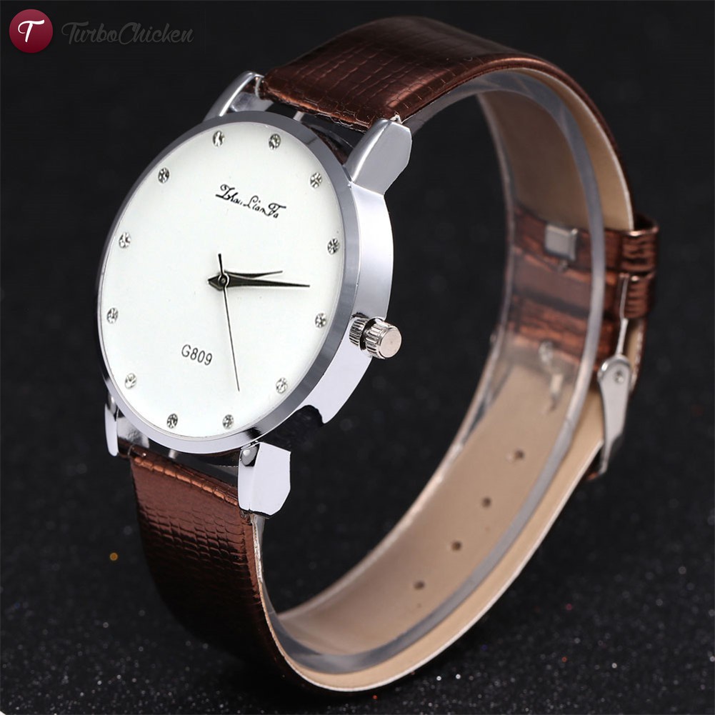 #Đồng hồ đeo tay# Women Faux Leather Strap Round Dial Watch Great Couple Watches Business Quartz Watch 
