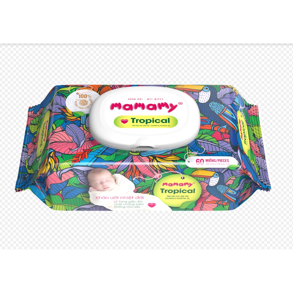 Khăn ướt mamamy tropical 60/90 tờ - 100% sợi tự nhiên ngừa hăm, rôm sảy kháng khuẩn giữ ẩm cho bé
