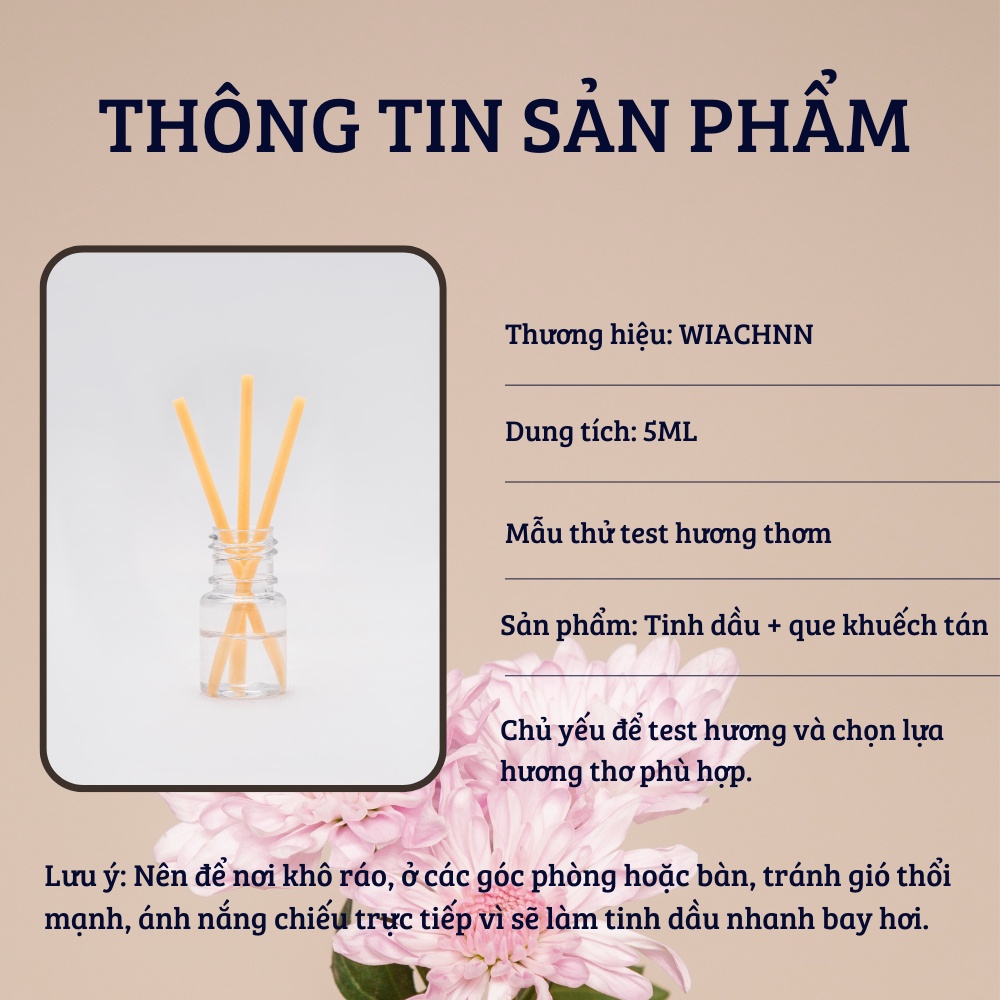 WIACHNN - Mẫu Thử 5ML Các Loại Tinh Dầu Nước Hoa Thơm Phòng Tặng Kèm Que Khuếch Tán MT5