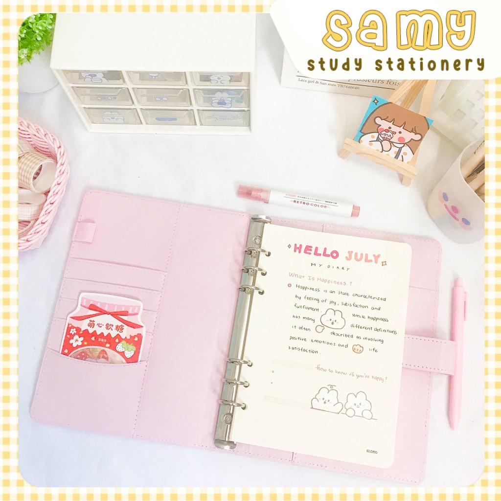 (Tặng giấy) BÌA SỔ DA SỔ CÒNG SIZE A5 6 CÒNG MÀU PASTEL LÀM PLANNER KHOÁ NAM CHÂM BULLET JOURNAL TAKE NOTE SIÊU ĐỈNH