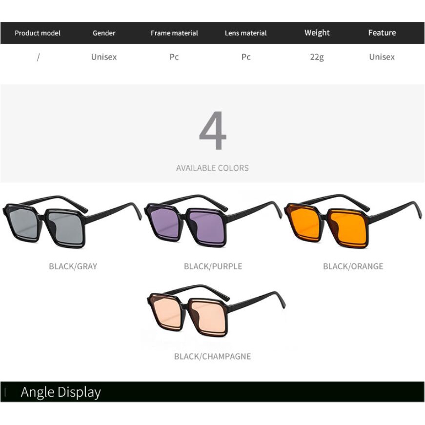 Kính Mát Vuông Chống Tia uv400 Phong Cách retro