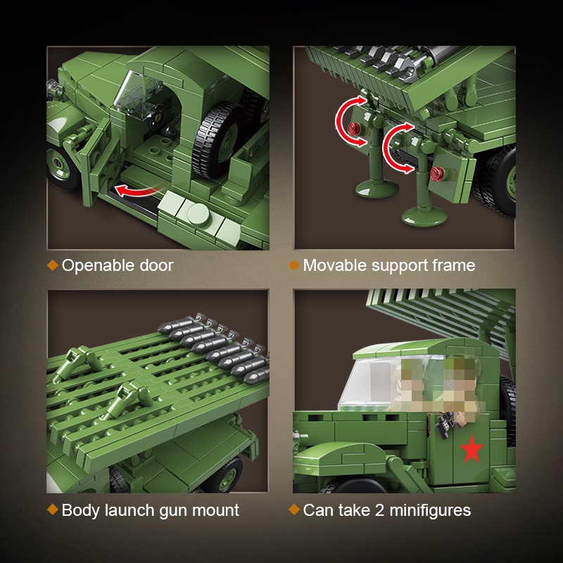 Đồ chơi giáo dục Lắp ráp Mô hình xe tăng Quan Guan 100240 WW2 Katyusha BM-13 Rocket Artiller
