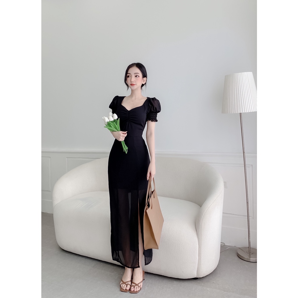 MỚI !!! Đầm Midi Tay Ngắn Phồng Xẻ Đùi YOONA 3116