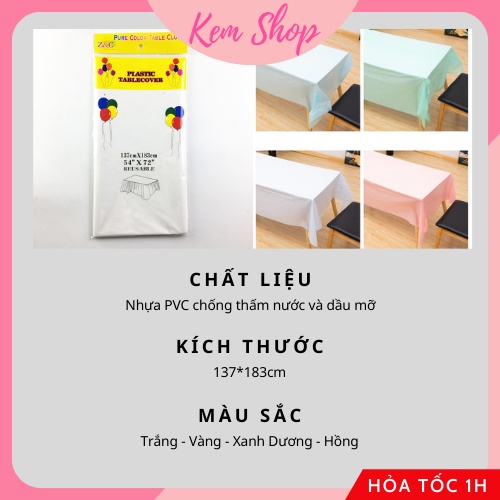 Khăn Trải Bàn Vintage Nhựa PVC Chống Thấm Nước Loại Trơn Màu Phong Cách Bắc Âu - Kem Shop K4