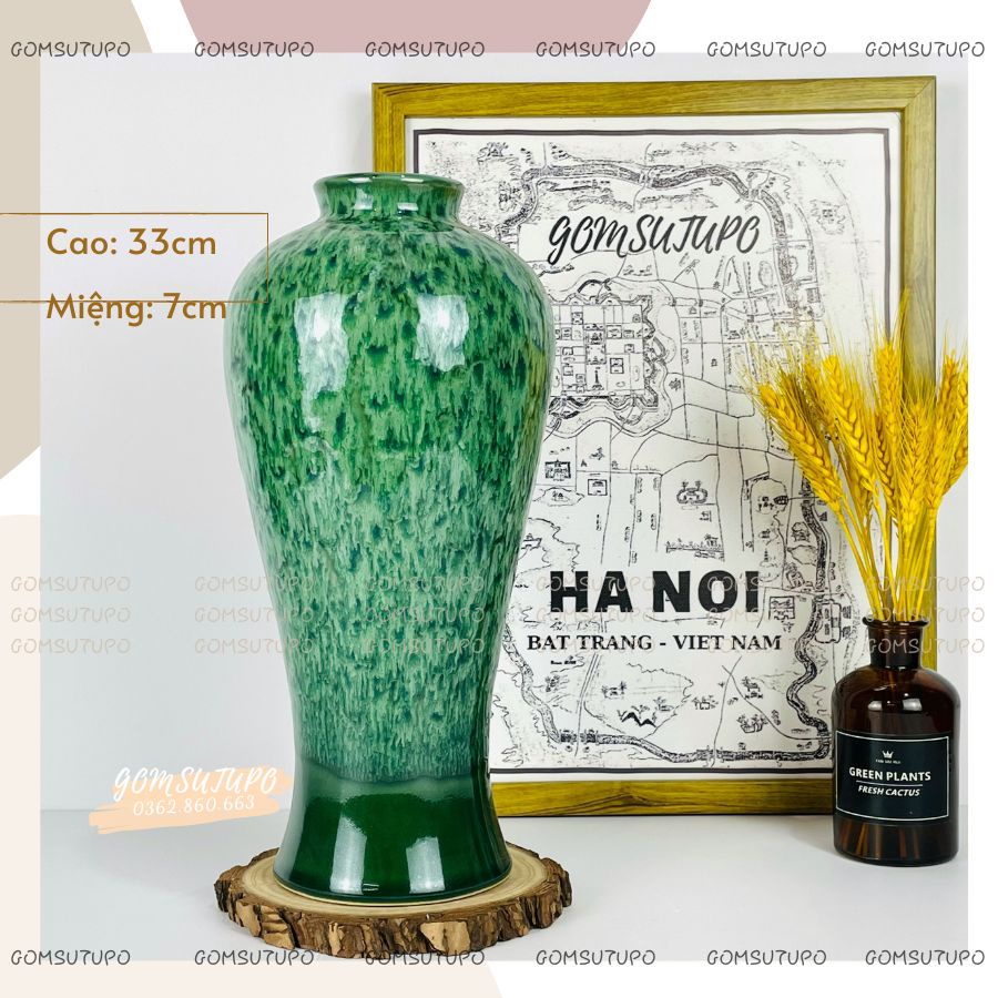 Lọ Hoa Gốm Men Rêu Xước size Lớn - Bình Cắm Hoa Để Bàn Trang Trí gomsutupo, gốm sứ tupo Bát Tràng