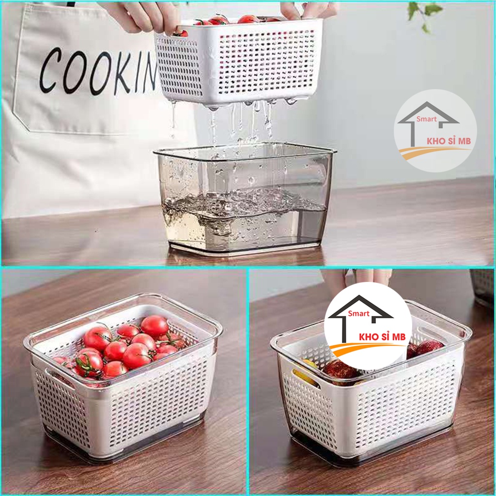 Hộp đựng thực phẩm tủ lạnh Hokori 2 lớp, có lỗ thoát khí, hộp nhựa đựng rau củ quả kho sỉ mb