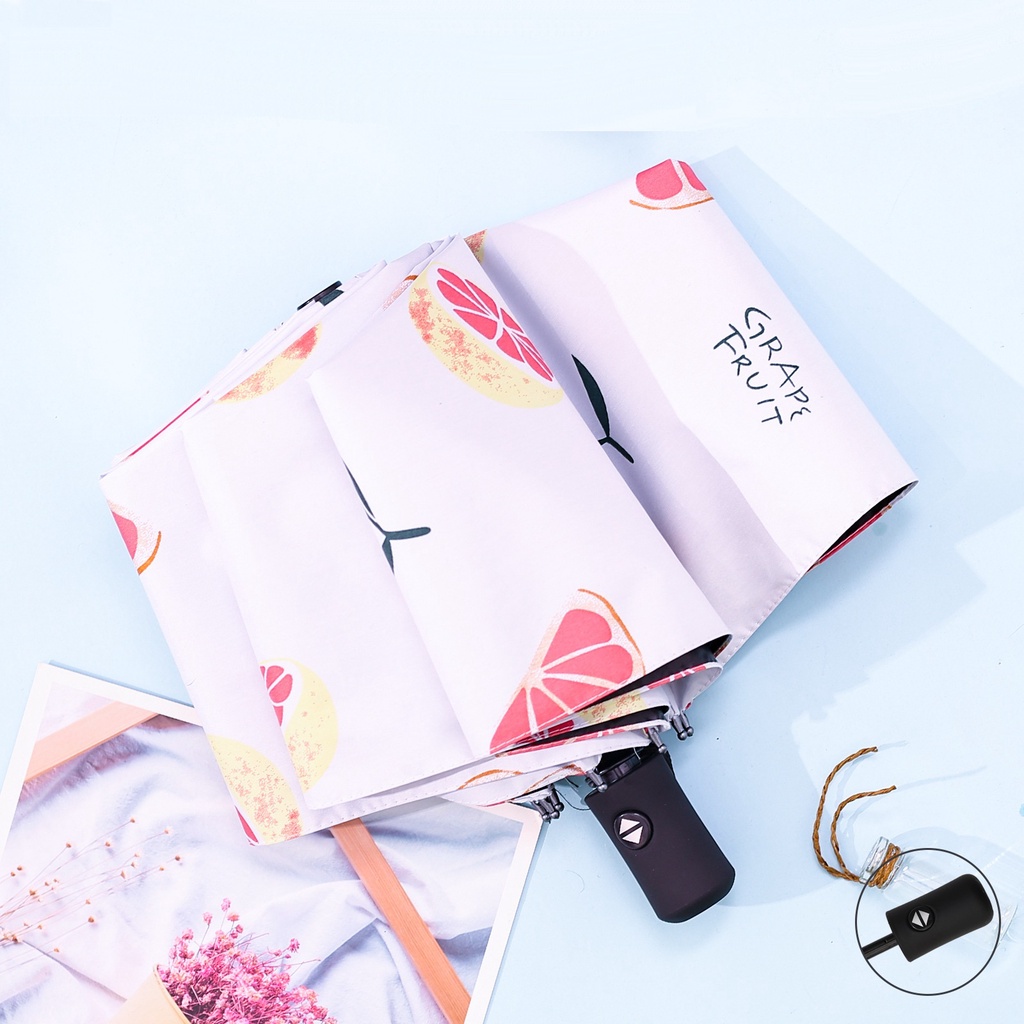 Ô che mưa dù chống nắng TỰ ĐỘNG gấp gọn cầm tay, Ô chống tia UV hồng ngoại hình dễ thương- JANNA