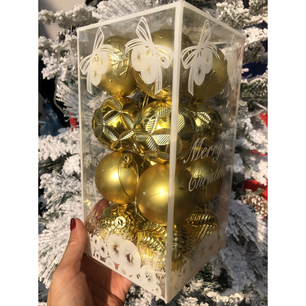 Hộp 16 quả châu kiểu mới đường kính 6cm treo cây thông Noel trang trí Giáng sinh làm vòng nguyệt quế