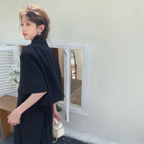 QADCOL  Áo Khoác blazer Tay Ngắn Màu Sắc Đơn Giản Cho Nữ