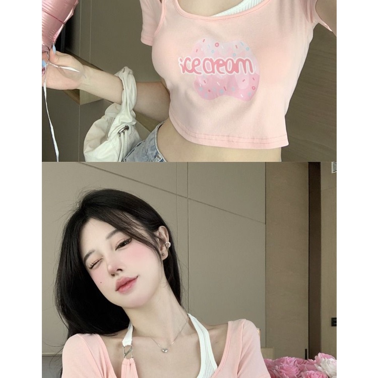 Áo Croptop Ngắn Tay Thời Trang Mùa Hè Quyến Rũ Cho Nữ
