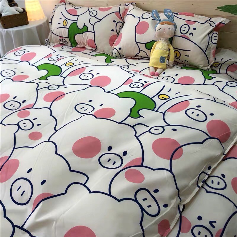 Bộ Chăn Ga Cotton Poly Lợn trắng
