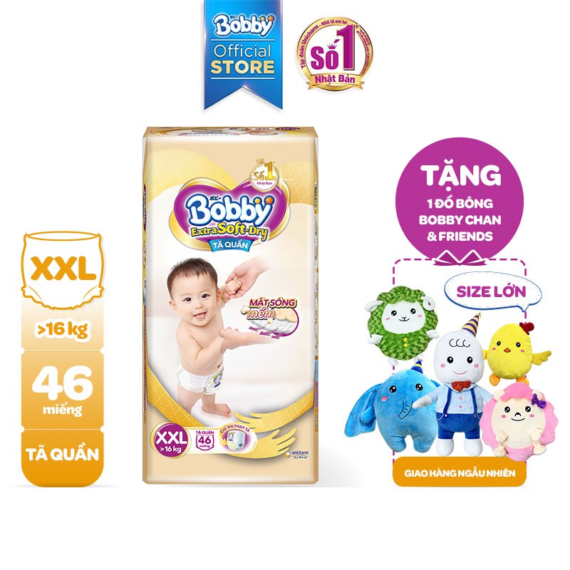 [Tặng Đồ Bông Bobby Chan] Tã Quần Cao Cấp Bobby Extra Soft Dry S70/M64/L56/XL50/XXL46