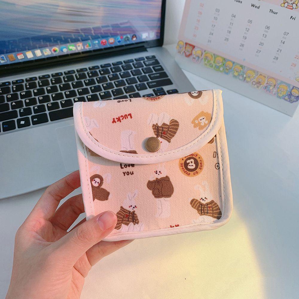 1 Túi Đựng Băng Vệ Sinh / Tiền Xu / Thẻ Bằng Vải Cotton Hình Gấu Hoạt Hình Dễ Thương Có Khóa Kéo Cho Nữ RYVN