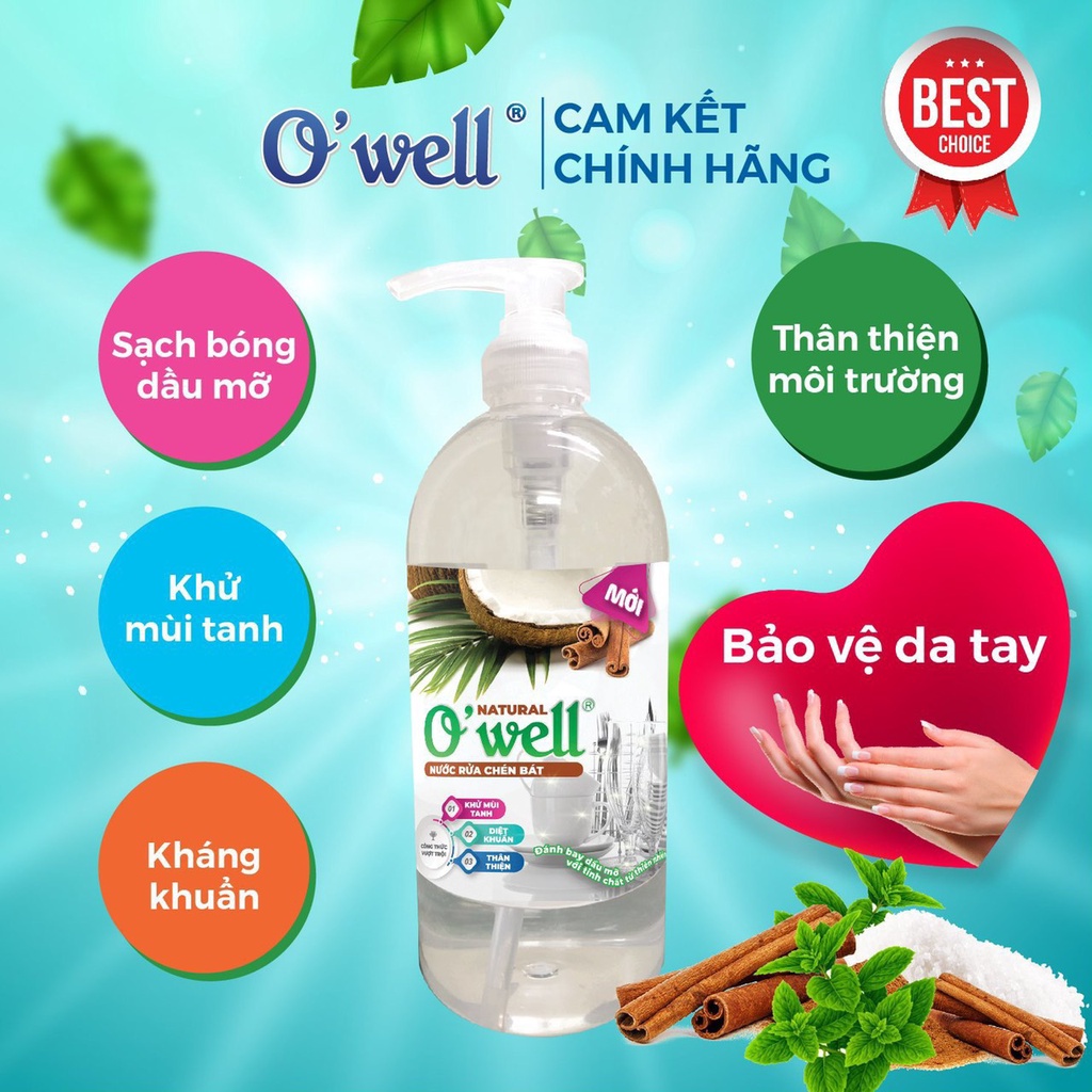 Nước Rửa Chén Owell Tinh Dầu Quế Siêu Sạch 1200ml