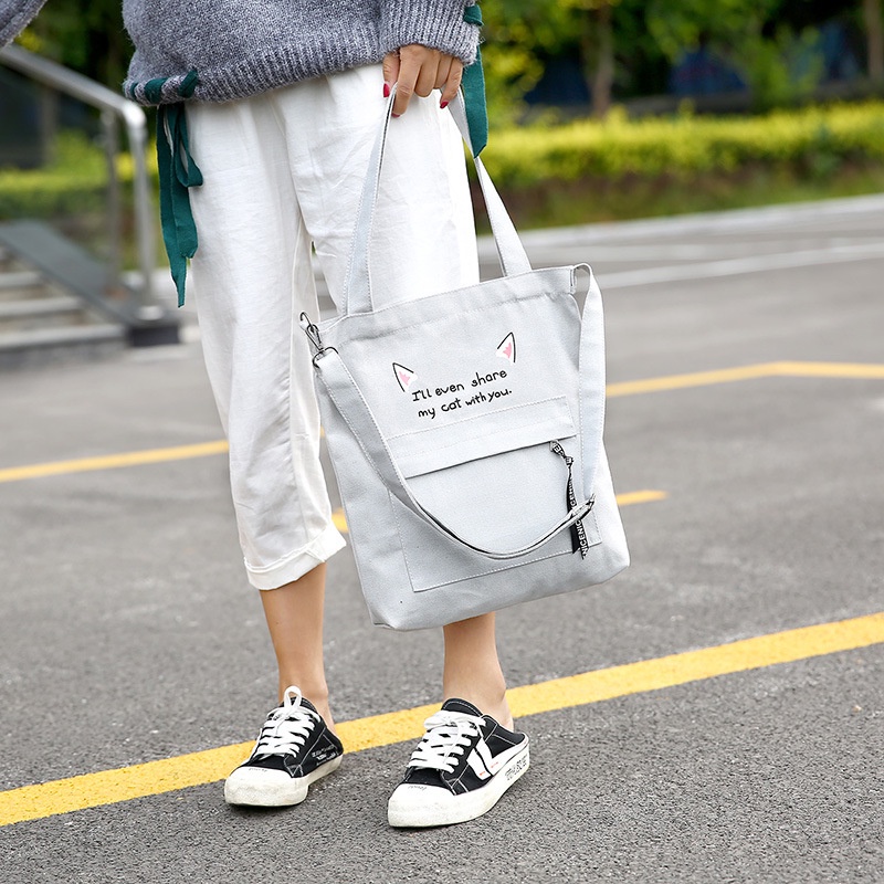 Túi Xách Canvas Đeo Vai Có Khóa Kéo Thời Trang Cho Nữ