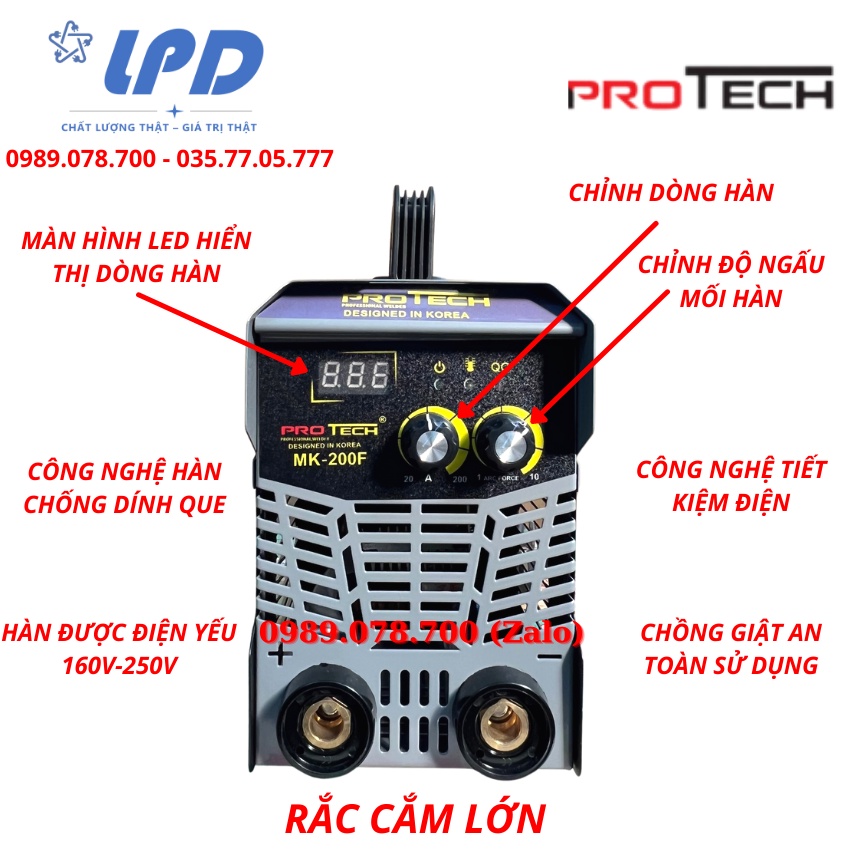 Máy hàn Protech MK200F thế hệ mới cọc hàn lớn hàn que 2.5-4ly siêu khỏe nhỏ gọn dễ sử dụng dùng gia đình và thợ