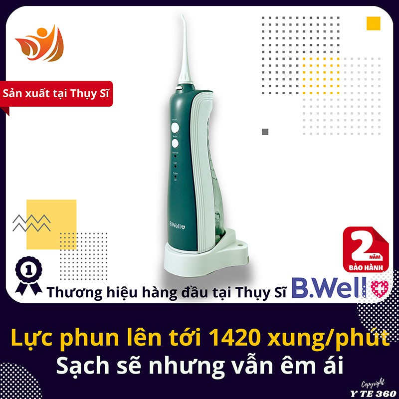 Máy tăm nước cầm tay b.well wi 912, tăm nước vệ sinh răng thụy sĩ cao cấp 5 đầu tăm - bwell y tế 360