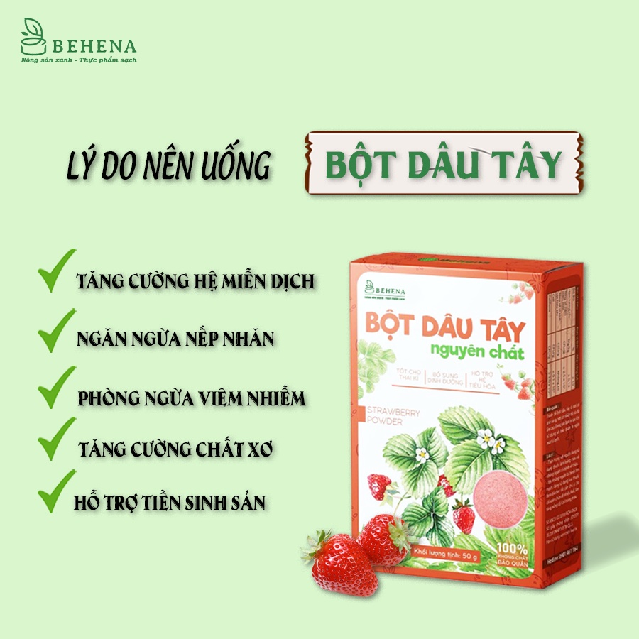 Bột Dâu Tây làm bánh pha sữa nguyên chất sấy lạnh Behena 100% Tự Nhiên Tạo Màu làm bánh pha trà sữa trang trí Hộp 50g