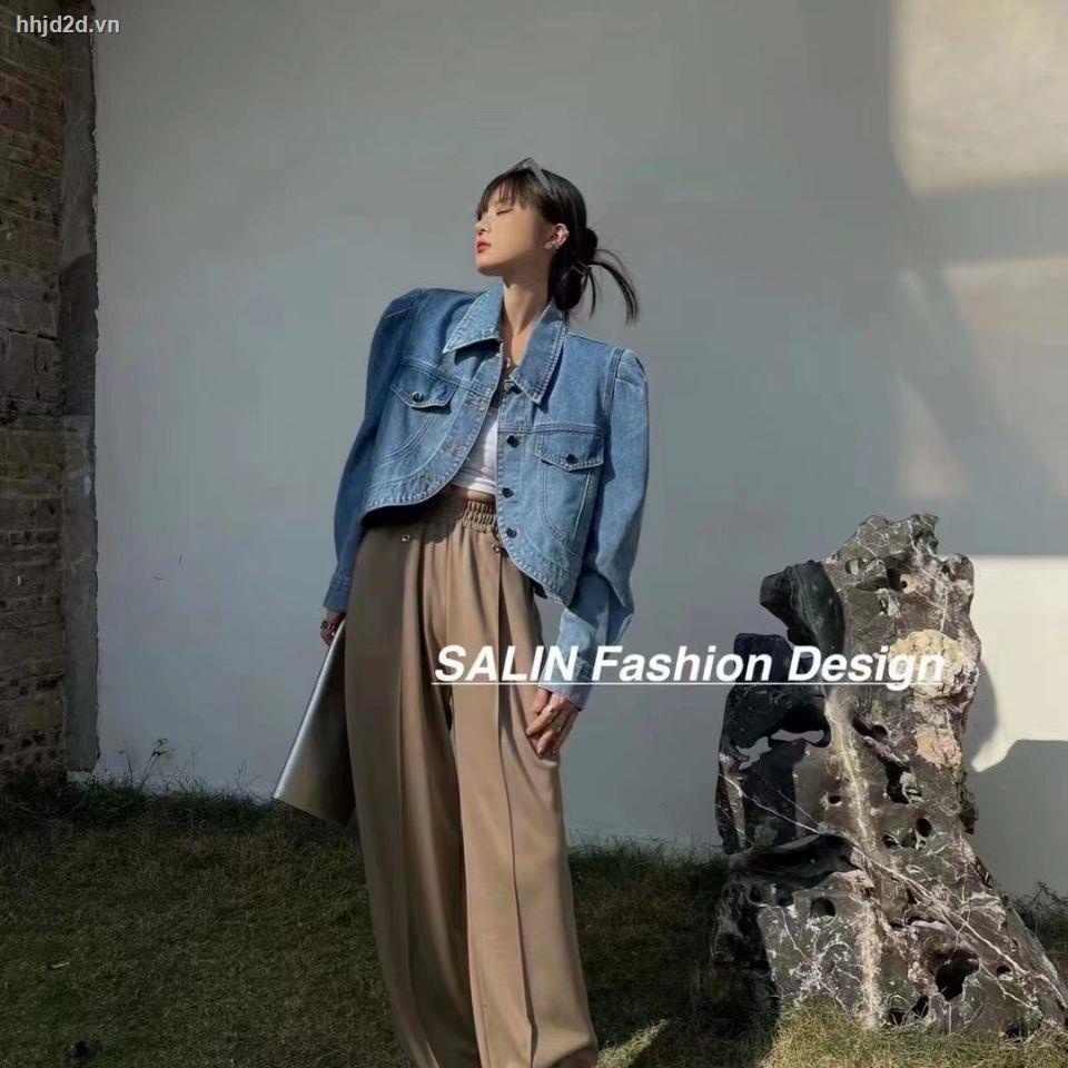 Áo Khoác Denim Ngắn Lưng Tay Phồng Thời Trang Hàn Quốc Cho Nữ