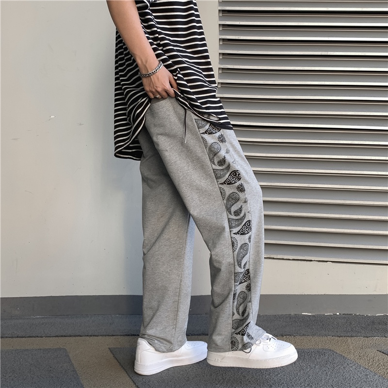 Quần Thể Thao Ống Suông Phối Dây Rút In Họa Tiết Phong Cách Hip Hop Hàn Quốc