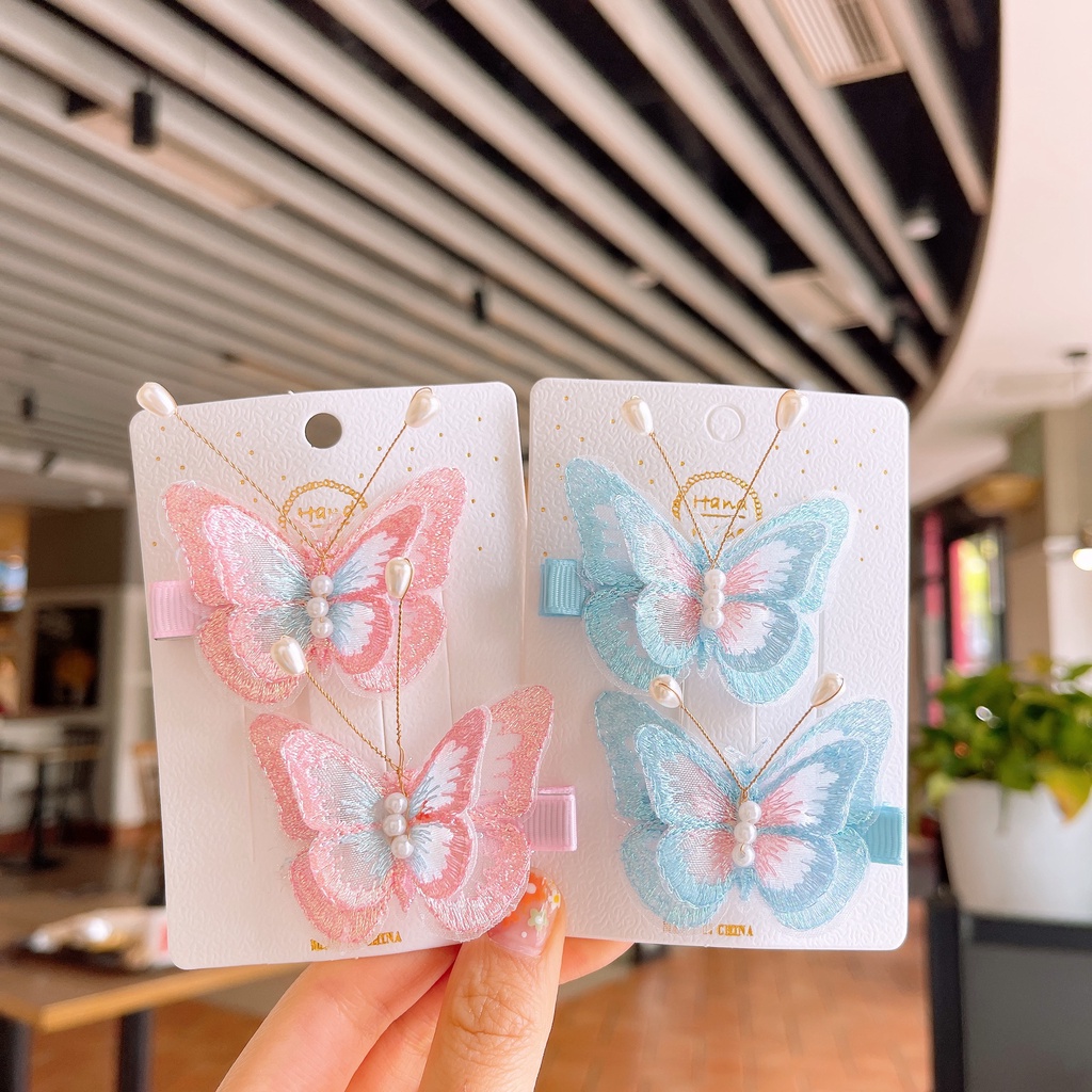 Set 2 Kẹp Tóc Hình Bướm Dễ Thương Cho Bé Gái
