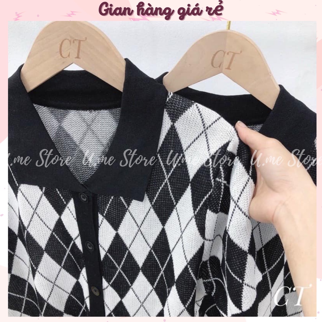 [Ảnh thật/Video] Áo len Polo Croptop Caro hình quả trám 2 màu dễ mix đồ | BigBuy360 - bigbuy360.vn