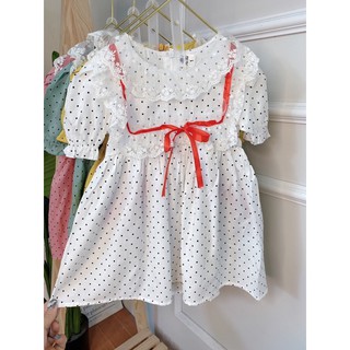 Váy chấm bi cổ ren cho bé 8-23kg phối nơ đỏ chất thô đũi cực mềm nhẹ mát cho bé xinh lung linh BBShine – D079